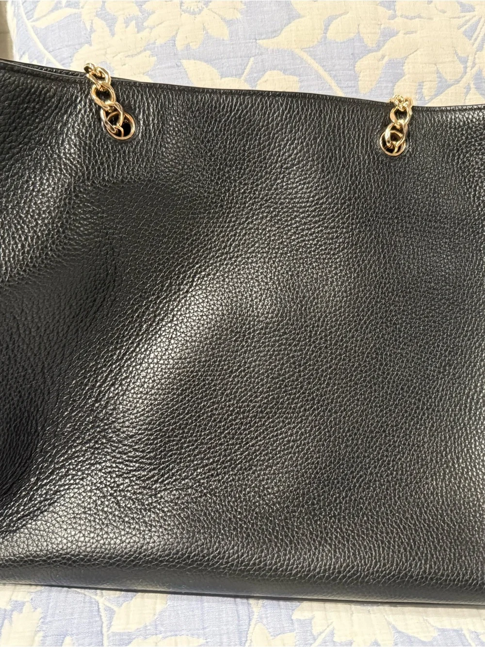 Tory Burch Black Pebbled Leather Tote with Gold Hardware